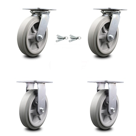 Service Caster 8 Inch Thermoplastic Caster Set with Roller Bearing 2 Swivel Lock and 2 Rigid SCC-35S820-TPRRF-BSL-2-R-2